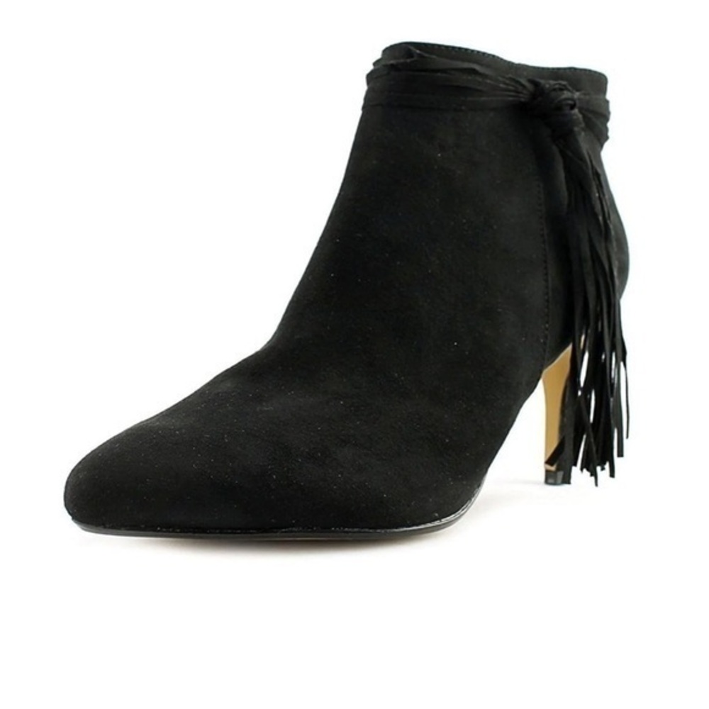 THALIA SODI GOTH ALTA FAUX SUEDE BLACK ANKLE BOOTIE TASSEL FRINGE SHOES 6